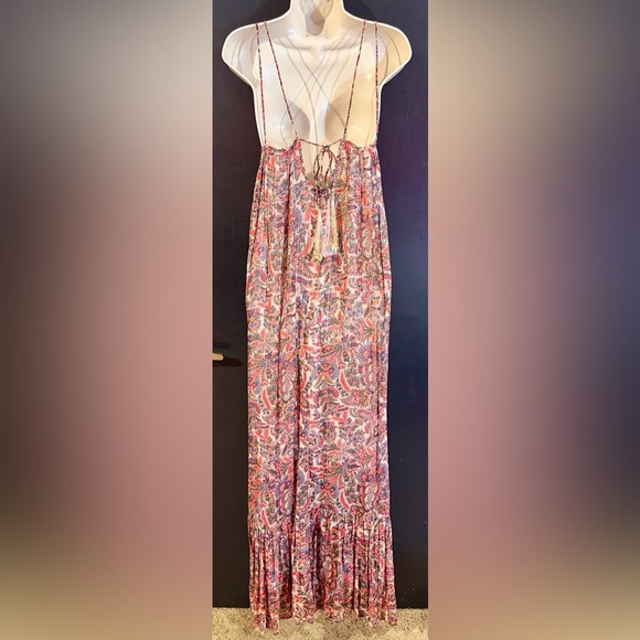 NWT NATURAL LIFE Pink and Cream metallic boho Bollywood floral Maxi Dress. Sz M - Picture 3 of 17